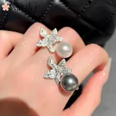 ⭐ Original criativo estrela do mar flor pérola anel feminino novo estilo de luxo temperamento jóias aniversário