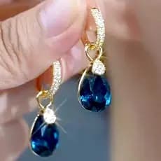 Brincos pendentes de cristal em forma de gota azul requintados, adequados para mulheres, acessórios diários exclusivos e