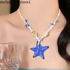 MXFASHIONE Corrente De Clavícula Estrela Do Mar Azul , Joia Brilhante Colar De Contas Empilhadas De Alta Qualidade , Fei