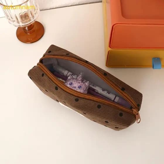 Estojo De Lápis Estampado Pontilhado Autumnam Bolsas De Poliéster De Grande Capacidade Para Meninas , Estudantes , Sala