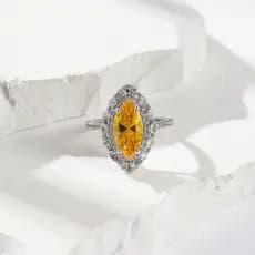 Marquise em forma de azeitona zircão dourado novo produto simulação citrino anel de diamante completo feminino europa am