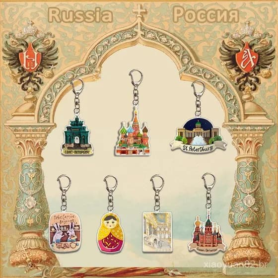 Pingente de chaveiro cultural e criativo em acrílico, boneca Matryoshka, São Petersburgo, lembrança de ponto turístico T