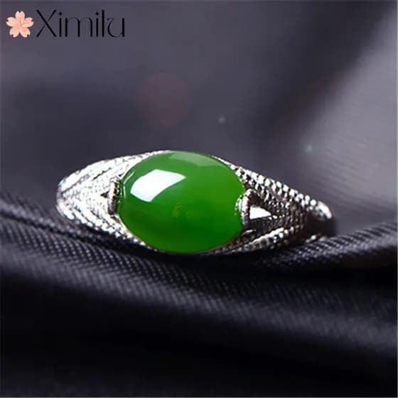 ❤ Novo produto pequeno Oval Hetian Jasper anel feminino temperamento Retro moda jóias