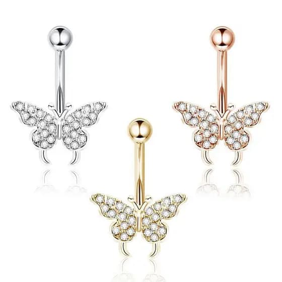 piercing umbigo bijuterias femininas ☝Cross-Border estilo borboleta estilo europeu americano umbigo prego de aço inoxidá