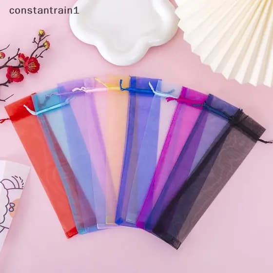 [CST] 10 Pa Dobrável Ventilador De Mão Bolsa Sacos De Organza Com Cordão Poeta Para Festa De Casamento Ao Ar Livre Favor