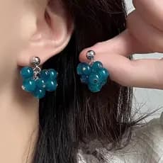 Brincos de gota de água assimétricos azuis retrô brincos de corda de uva de personalidade de alta qualidade