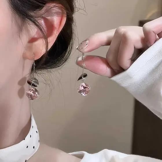 Francês Retro High-End linha borla brincos de cristal geométrico feminino nicho Design Earhook rosto brincos finos