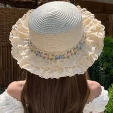 [Estoque pronto] Chapéu de renda Lolita francês feminino ao ar livre praia chapéu de sol Anti-ultravioleta guarda-sol no