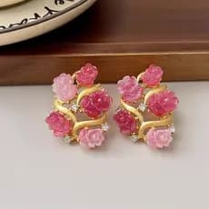 Brincos de rosa de cor gradiente, versão alta, brincos de flor Medieval, borla, retrô francês, agulha de prata