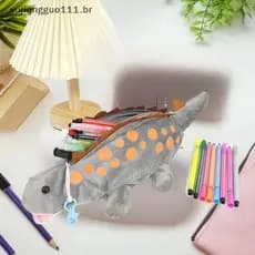 # Novo 3D Pelúcia Animal Dinossauro Lápis Bolsa Macia Papelaria Armazenamento Estojo Meninas Meninos Material Escolar .