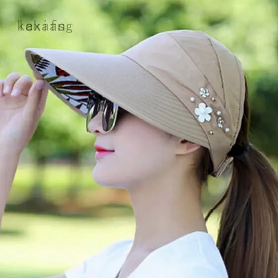 Chapéu De Sol Feminino Ajustável Com Proteção Solar