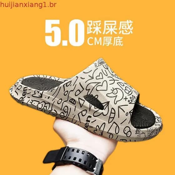 Chinelos masculinos de verão, uso externo, chinelos de praia antiderrapantes exclusivos, estilo masculino, pisando na me