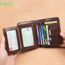 DANBY 3 Fold Wallets couro de cor sólida carteira curta para homens portátil estilo urbano casual macio multifuncional s