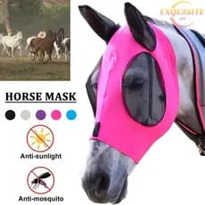 [EL] 1 Peça Máscara Anti-Mosca De Malha Equina De Cavalo Estiramento Bug Olho Com Orelhas Cobertas Nariz Longo Novo