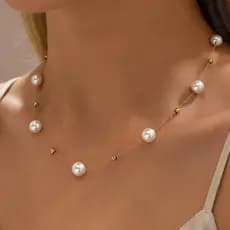 Imitação de pérola colar feminino simples moda estilo legal bola de Metal colar acessórios feminino verão