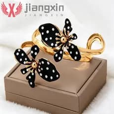 Pulseira Aberta De Flor JIANGXIN , Floral Vintage De Bolinhas , Esmalte Esmaltado , Camada Dupla , Manguito , Festa