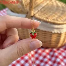 Colar De Frutas USNOWHP , Com Pingente De Morango De Luxo Leve De Aço Inoxidável , Corrente De Clavícula Minimalista