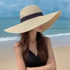 Chapéu De Palha Verão Feminino Proteção Solar Beira-Mar Praia Férias Viseira casual Simples Versátil Grandes Beirais Sol
