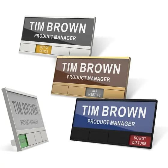 Placa de Nome em Alumínio 2 em 1 para Mesa/Portas/Parede de Cubículo, com 4 Opções de Status, Combinação de Placas de Si