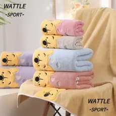 Toalha De Veludo Coral WATTLE , Banho Ultra Absorvente Macia De Secagem Rápida E Não Encolhível Com Design Do Ursinho Po