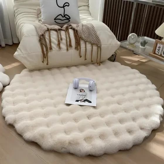 Tapete Redondo De Pele De Coelho Falso Para Quarto , Sala De Estar , Decoração Aconchegante De Casa , Sofá-Cama