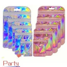PARTY 50pcs Sacos De Embalagem Autovedantes A Laser Holográfico Rosa , Armazenamento De Alimentos
