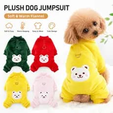 Macacão de Flanela Bordado com Urso Fofo, Roupa Quente para Animais de Estimação de Quatro Patas com Argola em D, Primav