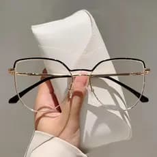 Óculos retrô anti-luz azul, modelo feminino, armação de metal grande, sem grau, óculos para computador.