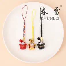 Estilo japonês sorte gato sino dos desenhos animados sino sorte cobre sino pingente do telefone móvel Pet colar pingente