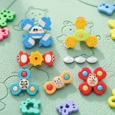 Girador Divertido com Ventosa de Desenho - Brinquedo Sensorial Fidget para Banho e Brincadeira, 0-3 Anos