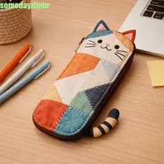 SOMEDAYZL0M Estojo Para Lápis De Gato , Bolsa Caneta De Desenho Animado Em Bloco Colorido De Pano Multifuncional De Arma