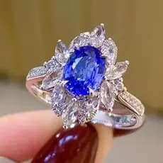 S925 prata esterlina novo anel de safira natural de luxo para mulheres anéis grandes de cristal