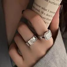 Anel quadrado de zircônia, cristal de gelo, chá branco, moda feminina, nicho exclusivo, estilo legal, anel aberto geomét