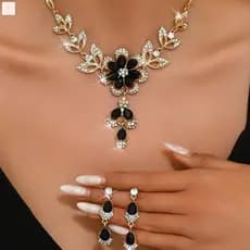 Moda Europeia E Americana Luz Luxo Gota De Água Flor Colar Brincos Conjunto De Duas Peças Elegante , Requintado Sentido