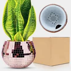 Vaso Decorativo Bola de Discoteca Rosa Dourado, Vaso Bola de Discoteca, Vaso para Plantas, Vaso para Flores, Suporte par