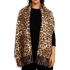 Cachecol Feminino com Estampa de Leopardo - Cachecol Longo de Cashmere Macio com Franjas Elegantes, Cachecol Quente para