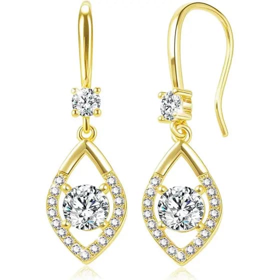 Brincos Pendentes de Ouro para Mulheres, Brincos Pendentes de Ouro 14K para Mulheres, Brinco Minimalista com Zircônia Cú