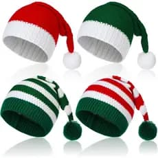 Funtery 4 Peças de Gorros de Malha de Papai Noel e Elfo para Adultos, Gorro de Natal de Malha para Mulheres e Homens