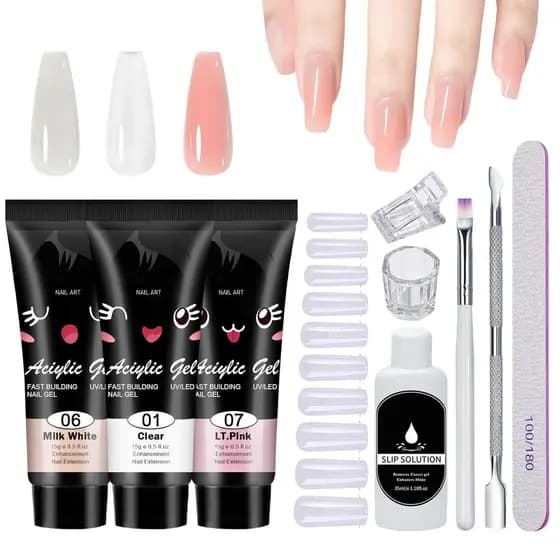 Kit de Gel Poligel para Unhas, Kit Inicial de Gel Poligel para Unhas com 10 Peças, Gel Construtor para Unhas Transparent