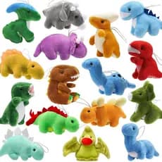 Pacote com 16 Dinossauros de Pelúcia, Conjunto de Mini Figuras de Dinossauros com Chaveiro, Brinquedos de Pelúcia Macios