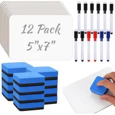 12 Conjuntos de Pequenos Quadros Brancos, Quadros de Apagar a Seco de 5"x7" com Dupla Face, com Marcadores e Apagadores