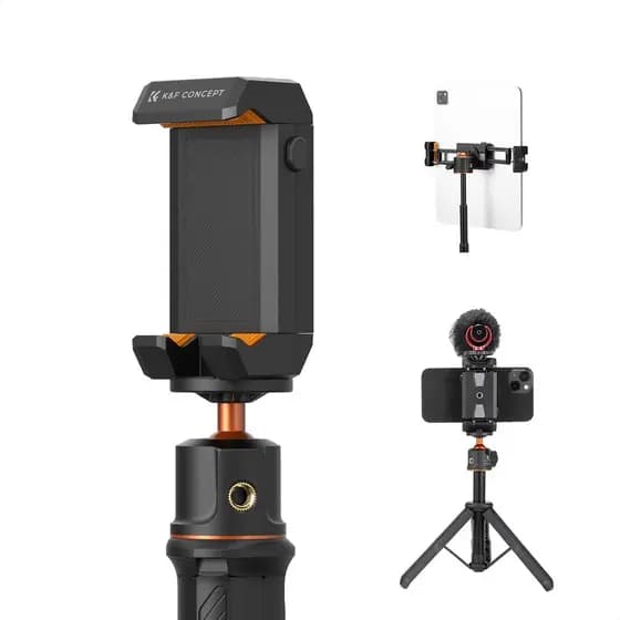 Suporte Adaptador para Tripé de Tablet e Celular K&F CONCEPT, Braçadeira Ajustável, Preto, Compatível com iPhone 15/14/1