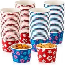 50 Peças de Tigelas de Papel Havaianas de 8 oz para Lanches, Descartáveis, Vermelhas e Azuis, com Tema Tropical Luau, Fo