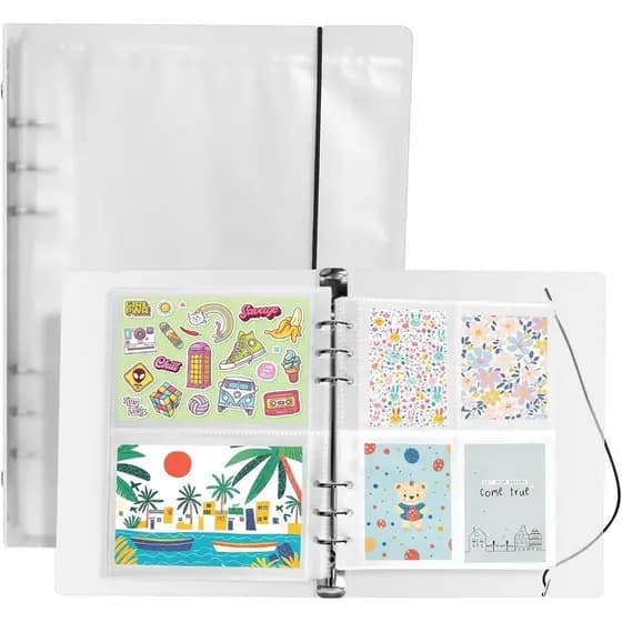 Organizador de Adesivos Bercoor A5, Álbum de Armazenamento de Adesivos Reutilizável com 60 Páginas de Bolsos, Livro Orga
