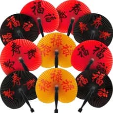 Jetec 10 Peças Decorações de Ano Novo Chinês 2026, Leques Chineses de Papel com Personagens, Leques Dobráveis de Mão Asi