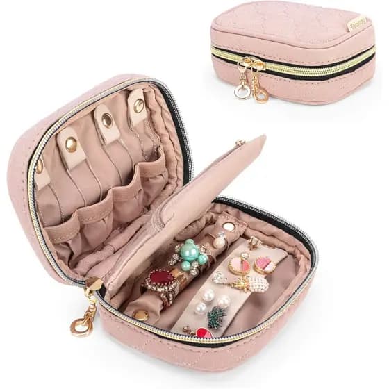 Estojo de Viagem para Joias Teamoy Mini, Bolsa Organizadora para Brincos, Colares, Anéis, Rosa Nebuloso