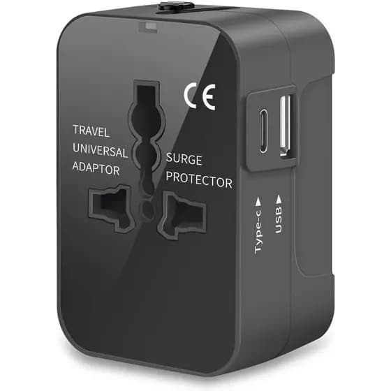 Adaptador de Viagem, Adaptador de Energia Universal, Conversor de Tomada AC para Viagens com Portas de Carregamento Tipo