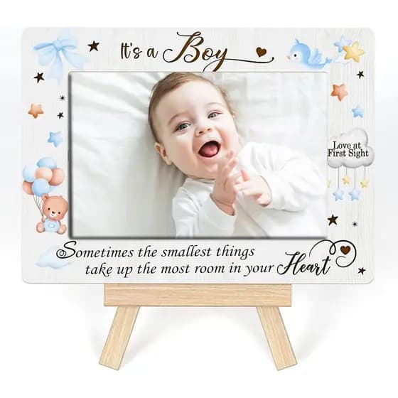Novo Porta-Retrato de Presente para Bebê Menino - Porta-Retrato com a Frase 'As Coisas Mais Pequenas Ocupam Mais Espaço