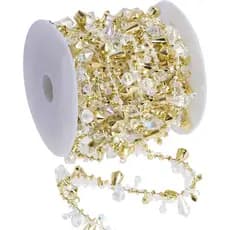 Guirlanda de Natal com Pérolas Douradas de 16 Pés para Árvore, Ornamentos de Cristal para Decoração de Casa