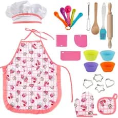 Conjunto de Cozinha e Confeitaria Real para Crianças - 24 Peças, Conjunto de Fantasia de Chef Infantil Inclui Avental de